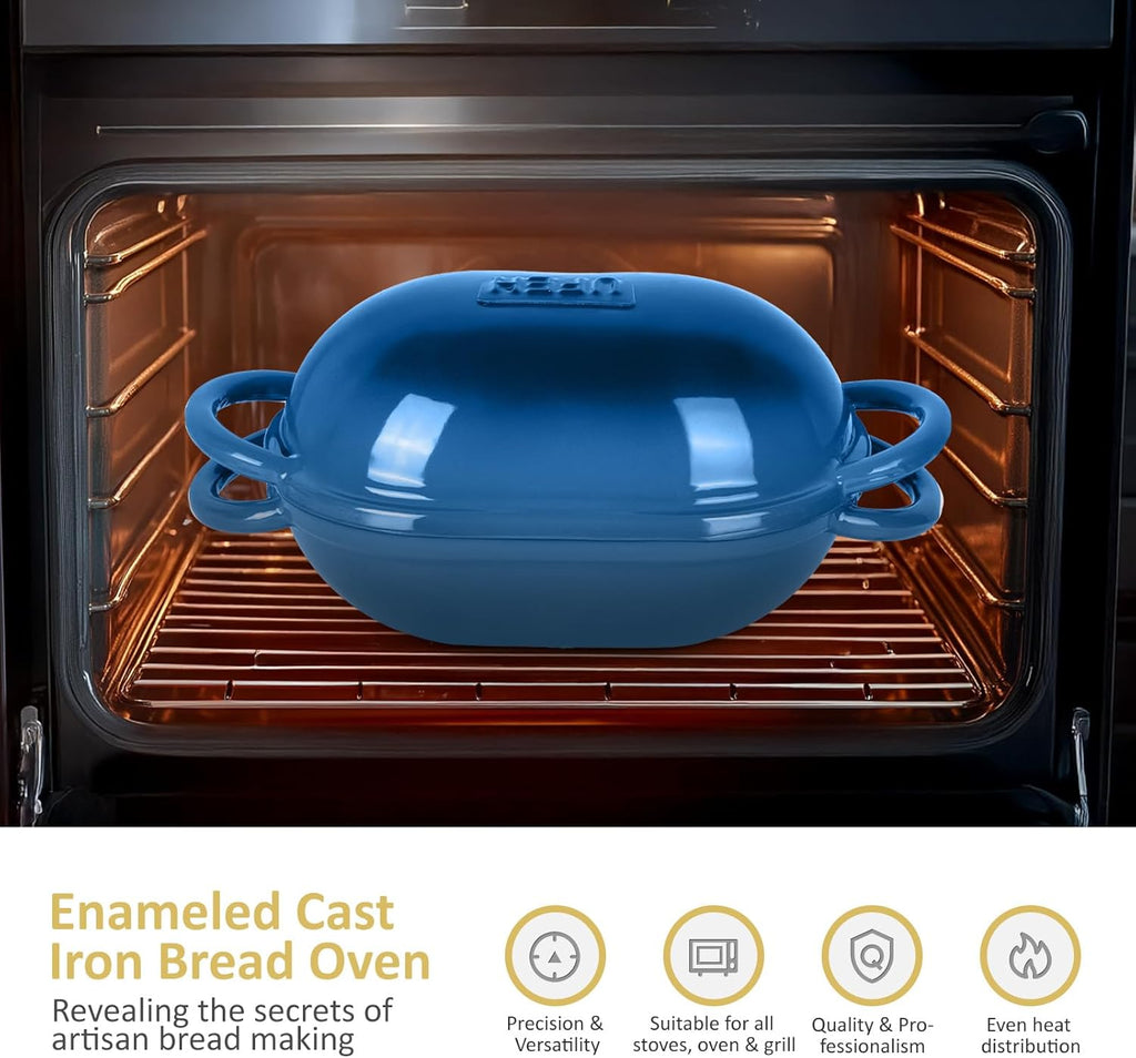 Dutch Oven for Bread Baking – Premium Cast Iron Pot with Lid – Perfect for Sourdough, Artisan Loaves & No-Knead Bread – 2 QT / 1.9L (Enameled, Round, Oven & Stovetop Safe), Blue