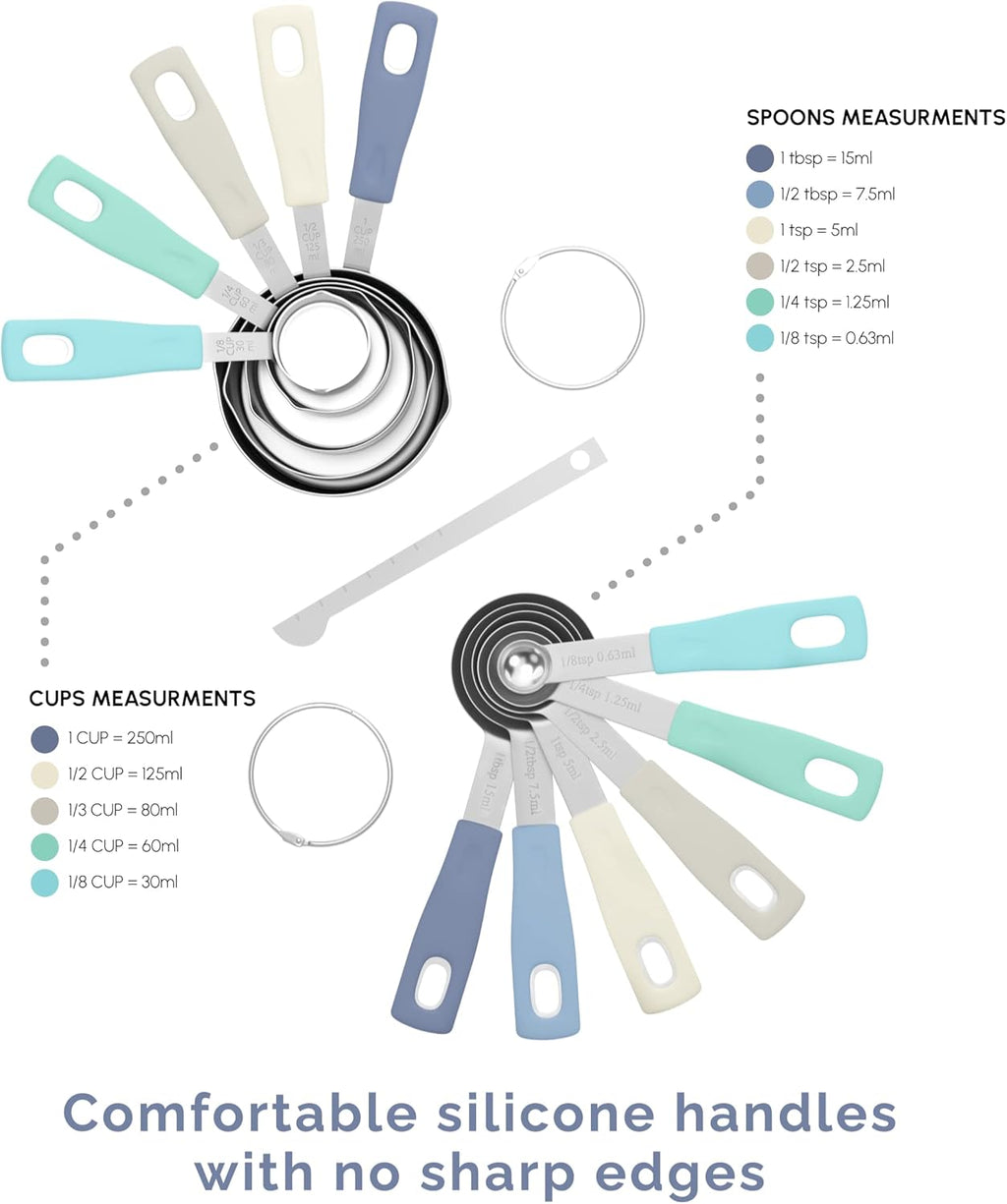 Measuring Cups and Measuring Spoons Set of 14 - Stainless Steel Measuring Cups and Spoons Set, Includes 1/8 Teaspoon Measuring Spoon, 1/8 Cup Measuring Cup, Leveler Dry (14, Farmhouse)