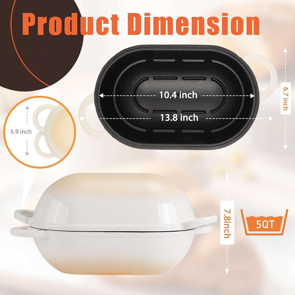 Enameled Cast Iron Bread Oven, 5QT Loaf Cast Iron Bread Pan with Lid, Oval Dutch Oven for Homemade Bread Baking (Gradient Caramel)