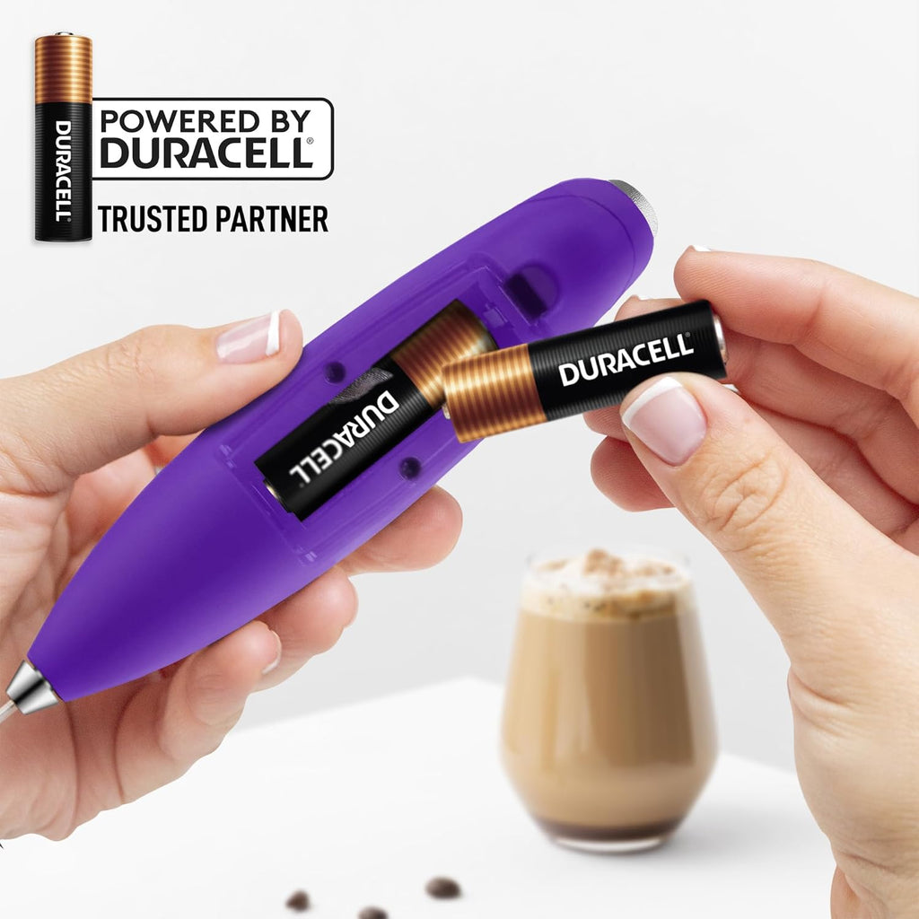 Zulay Kitchen Tornado Whisk Milk Frother with 4 AA Duracell Batteries - Triple Whisk for More Power - Handheld Coffee Frother with Stand - Drink Mixer for Lattes, Matcha & Protein Shakes