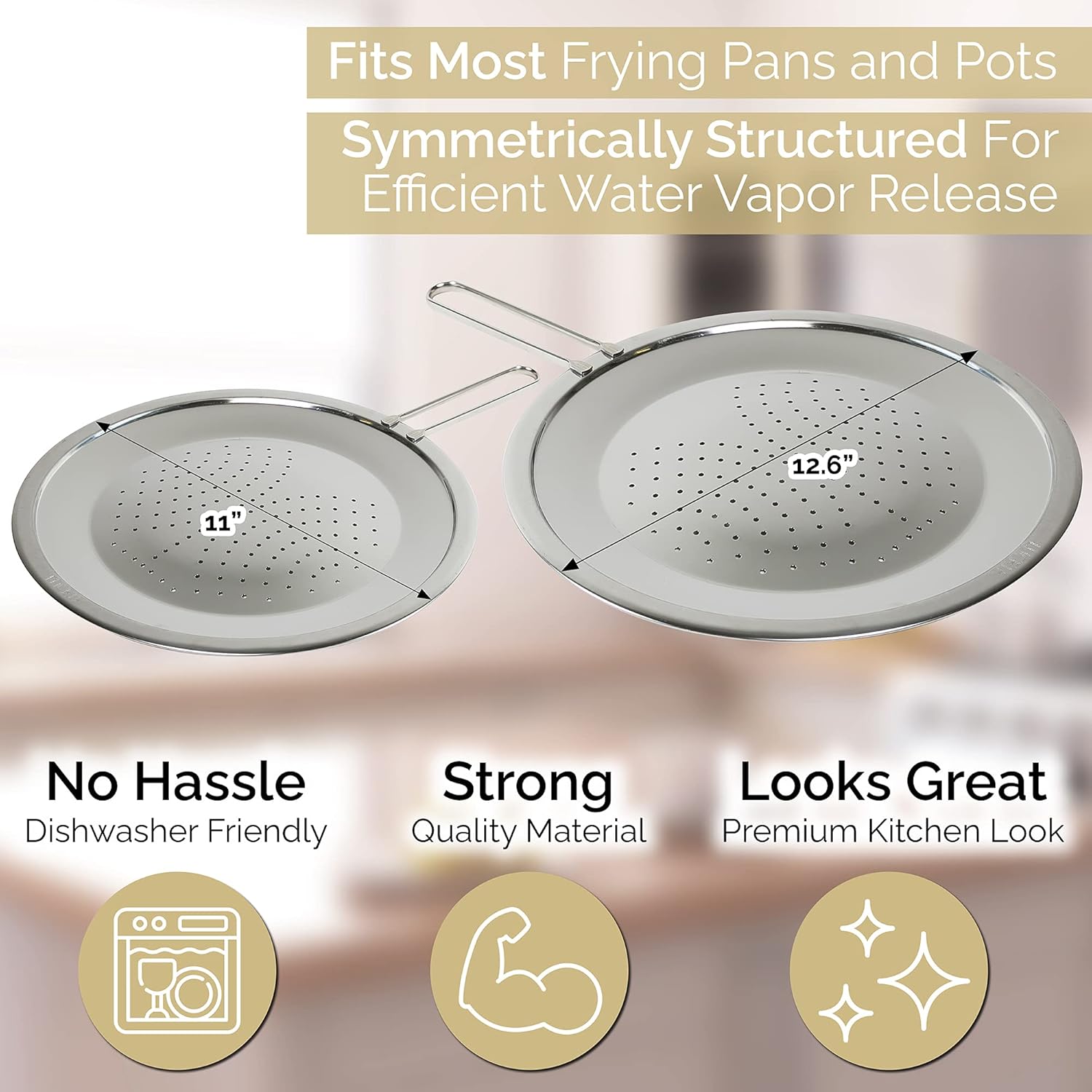 LUCETE Stainless Steel Splatter Screen 12.6" – Hot Grease Splatter Screen for Frying Pan - Oil Splash Guard - Protect your Skin from Burn & Keep Your Kitchen Cleaner (12.6 inch)