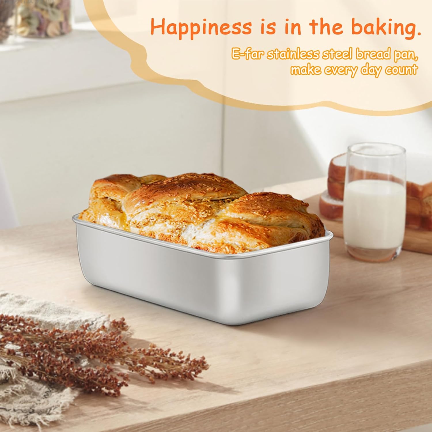 E-far Loaf Bread Pan Set of 10, 9x5 Stainless Steel Loaf Pan, Metal Rectangle Bakeware for Baking Homemade Bread Banana Cake Meatloaf, Non-Toxic & Rust Free, Easy Release & Dishwasher Safe