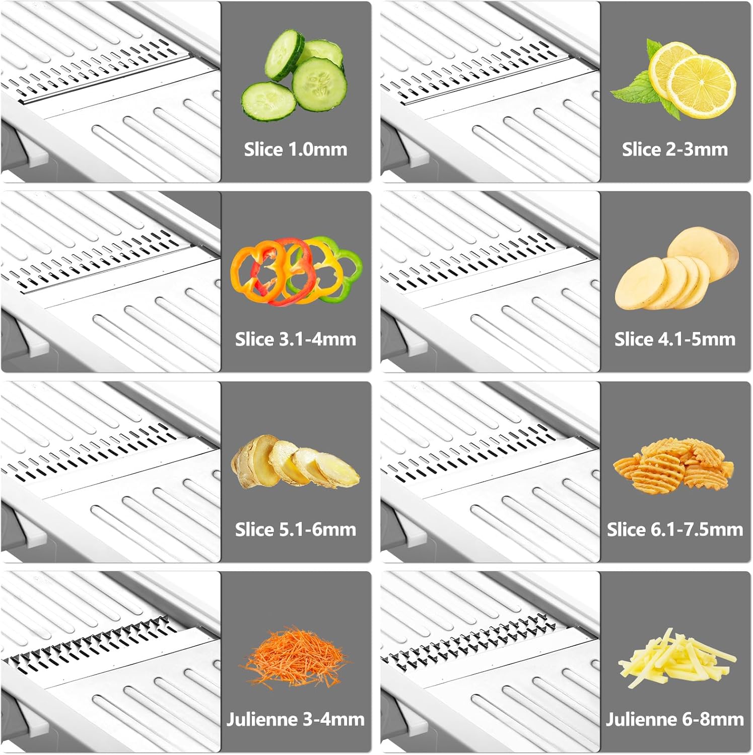 Mandoline Slicer for Kitchen, Adjustable Stainless Steel Mandoline Food Slicer, Onion Potato Cucumber Tomato Carrot Vegetable Fruit Slicer, Mandolin Veggie Cutter with Food Holder, Grey