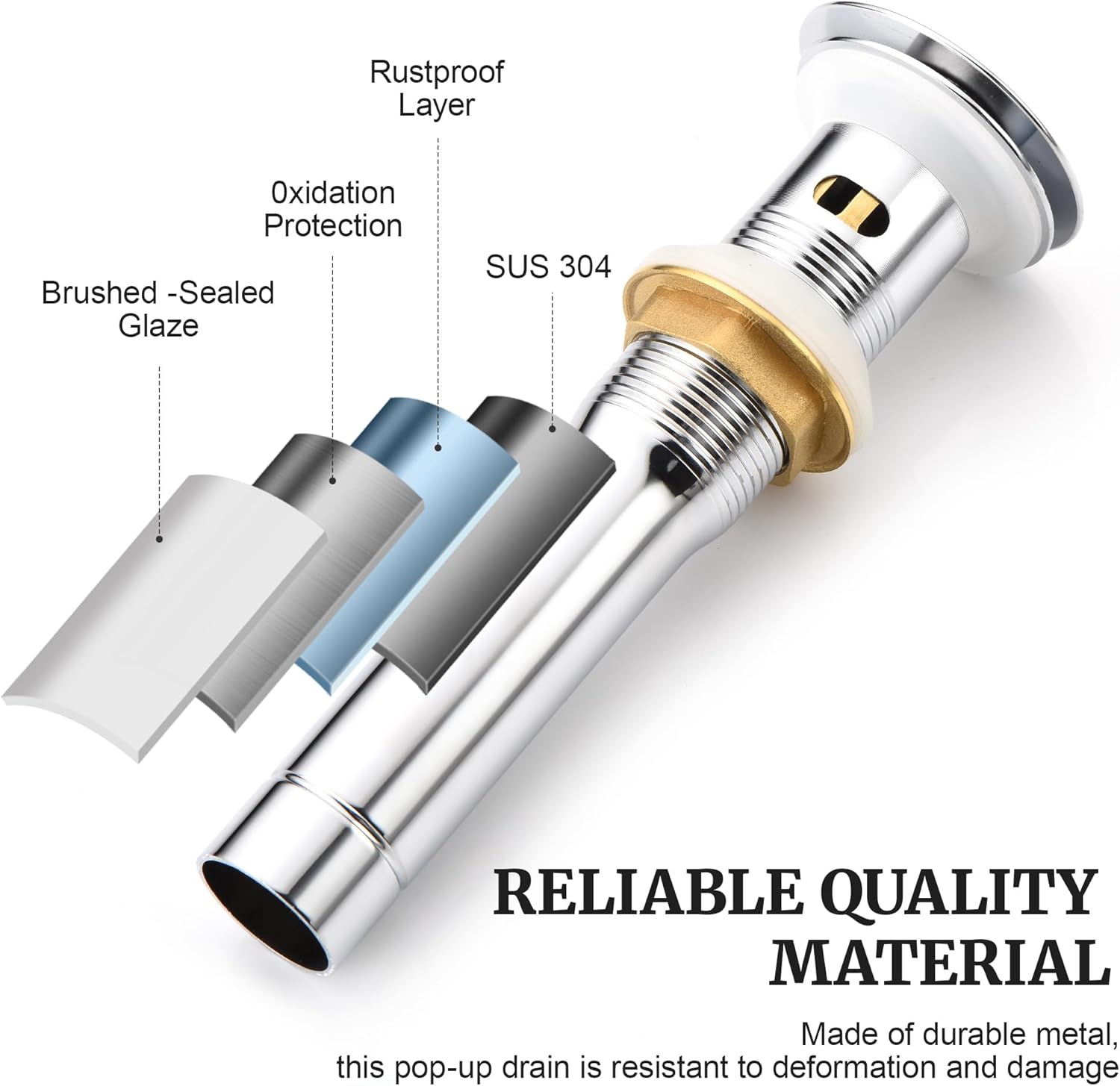 Pop up Sink Drain Stopper with Overflow Chrome for Bathroom Vessel Vanity Sink Art Basin, Big Cap Sink Drain with Overflow, Metal Pop-up Drain Strainer with Detachable Basket Stopper