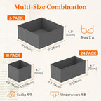 Lifewit Drawer Organizer Clothes for Closet 48 Pack, 3 Sizes Underwear Wardrobe Drawer Dividers, Fabric Foldable Dresser Storage Organizer Bins for Sock/Bra/Lingerie/Undies, Gray