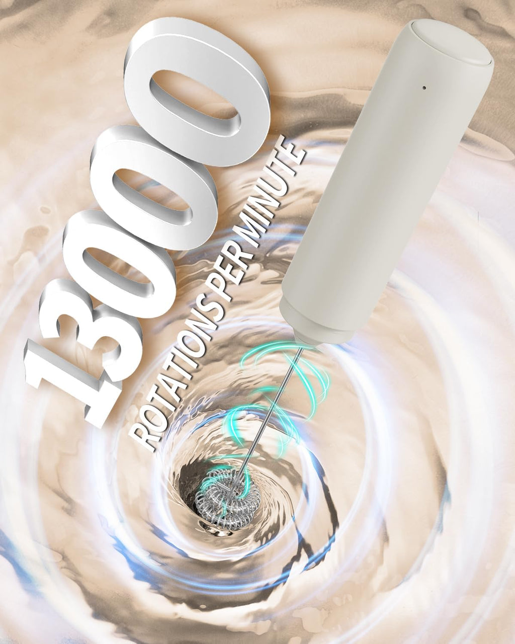 CIRCLE JOY Portable Rechargeable Milk Frother Hanheld, Dual Spring Whisk Electric Coffee Frother Wand Drink Mixer for Matcha Lattes Cappuccino, Kitchen Gifts, Beige