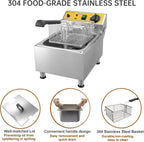 Large Deep Fryer with Basket and Lid 10L(10.6Qt), 304SS Electric Deep Fryer for Home and Commercial, Countertop Deep Fryers, 1750W Fast Heating, 120V