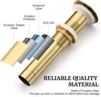 Pop up Sink Drain Stopper Without Overflow Brushed Gold for Bathroom Vessel Vanity Sink Art Basin, Big Cap Sink Drain Without Overflow, Metal Pop-up Drain Strainer with Detachable Basket Stopper