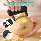 4 Piece Kitchen Spiral And V-Shaped Tools, vegetable peeler,crinkle cutter knife, Multifunctional Kitchen Set, Stainless Steel Manual Kitchen Tools for Creative Food Decoration(black）