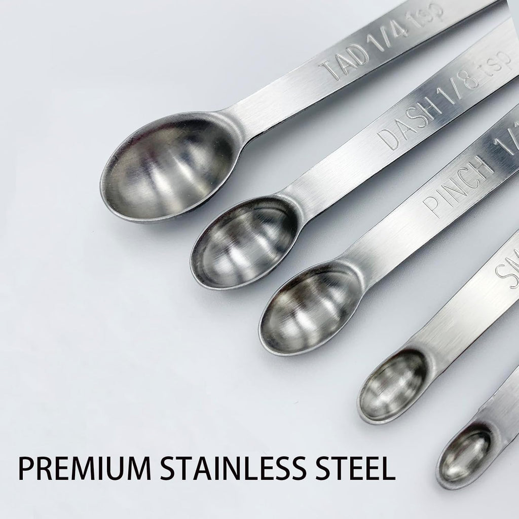 Stainless Steel Mini Measuring Spoons Set of 5 – Precise Teaspoon Measuring Tools 1/64, 1/32, 1/16, 1/8, 1/4 Tsp – Small Spice Measuring Spoons with Silicone Grip Handles & Storage Ring