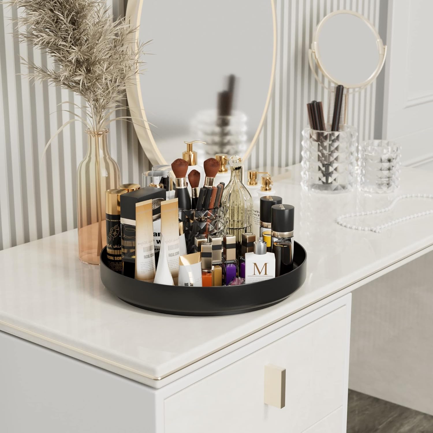 Ovicar Lazy Susan Turntable Organizer - 13 inch Rotating Spice Rack Metal Lazy Susan for Cabinet Pantry Kitchen Countertop Bathroom Refrigerator Table Storage, Black