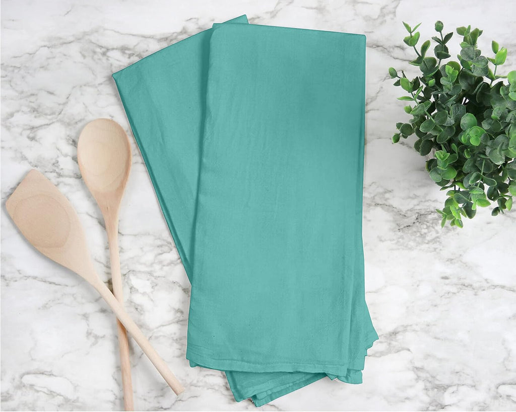RUVANTI Flour Sack Towels 12 Pack 28 x 28 Inches, Ring Spun 100% Cotton Dish Towel, Machine Washable, Absorbent - Flour Sack Kitchen Towels for Drying and Cleaning - Turquoise