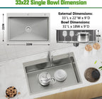 Kitchen Sink, 33x22 Inch Stainless Steel Drop In Modern Single Bowl Topmount Kitchen Sink Combo-Silicon Mat,Drain Strainer Set Offering Large Basin And Compatibility With Various Kitchen&Bar Style