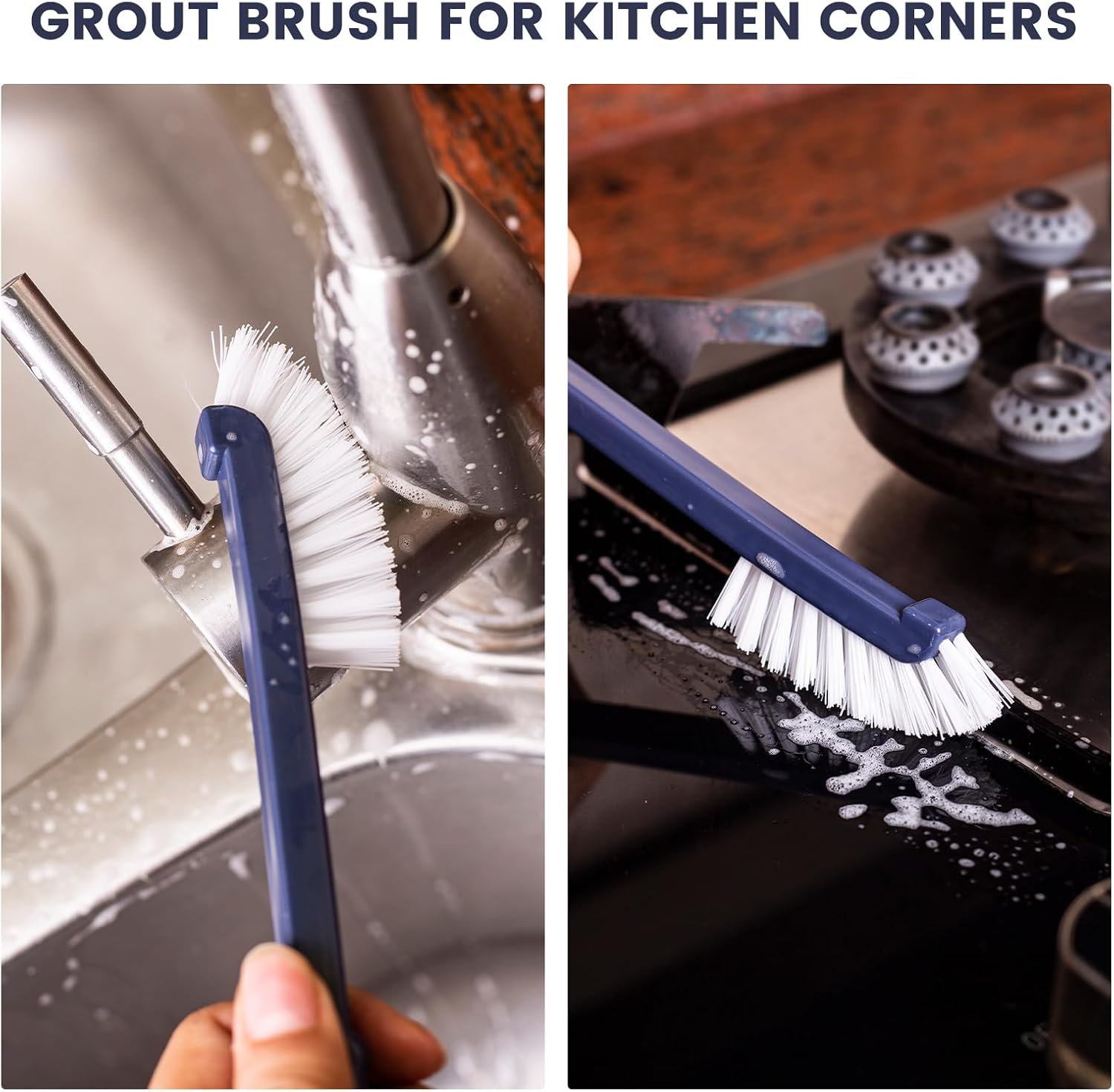 Dish Brush with Handle, 2 Pack Dish Scrub Brush with Built-in Scraper and 2 Pack Grout Brush, Kitchen Brushes for Dishes,Pots, Pans and Sinks