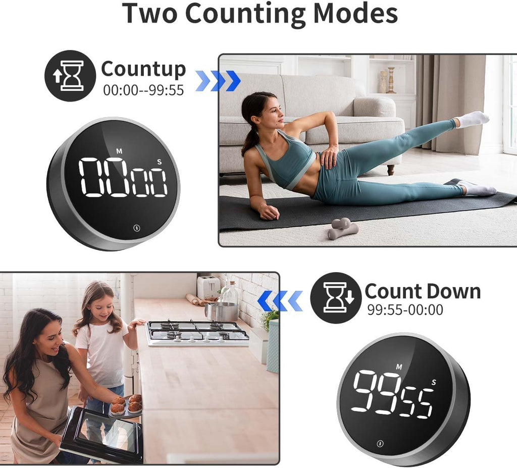 VOCOO Digital Kitchen Timer - Magnetic Countdown Countup Timer with Large LED Display Volume Adjustable, Easy for Cooking and for Seniors and Kids to Use (Space Grey)