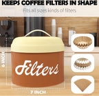 Brown Basket Coffee Filter Holder with Lid - Round Storage Container for Counter - Rustic Farmhouse Coffee Bar Accessories Decor