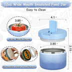 12oz Insulated Vacuum Food Jar with Buckle Lid Wide Mouth Soup Thermo for Hot Food Kids Leakproof Stainless Steel Lunch Container (Gradient Blue, 12OZ)
