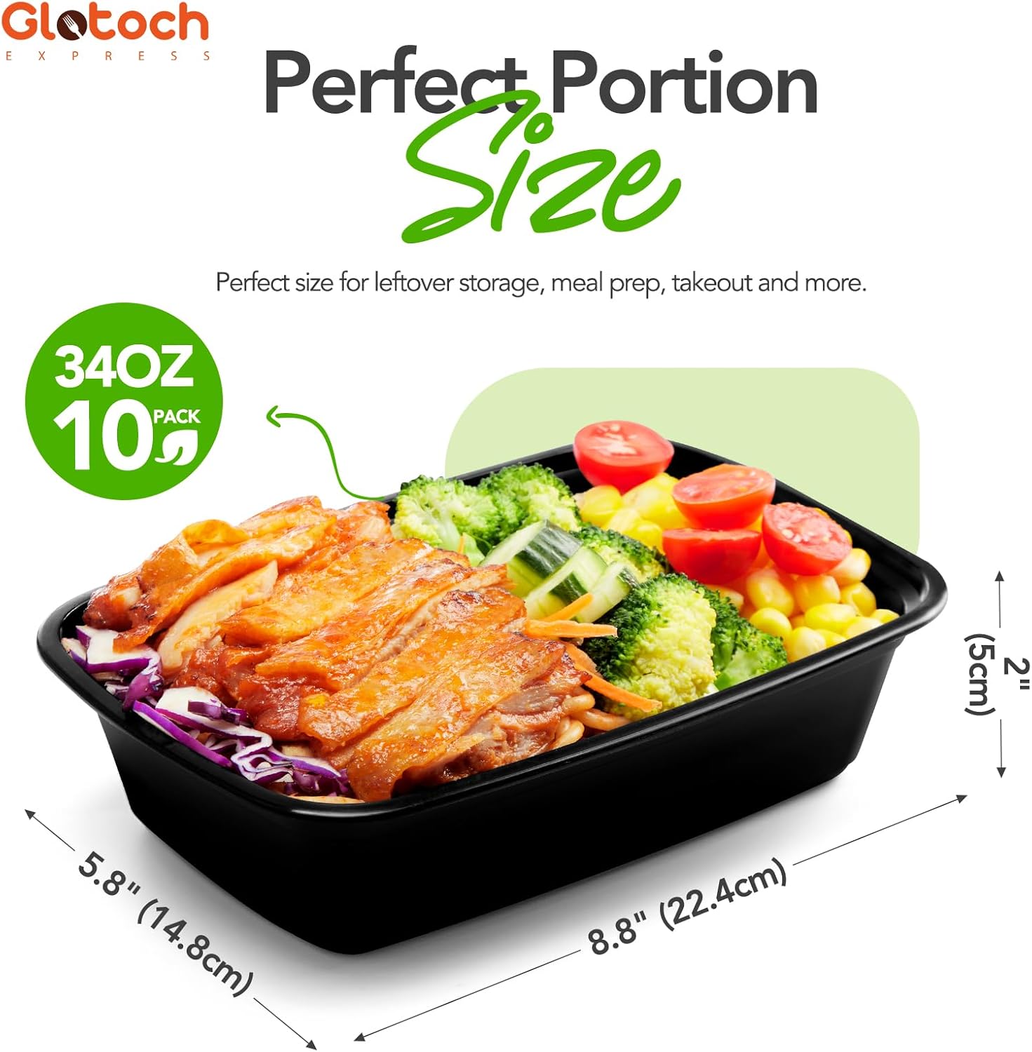 Glotoch 34oz Meal Prep Containers, 10 Pack (20-Piece) Reusable Food Prep Containers with Lids Microwave, Freezer, Dishwasher Safe Leakproof Durable Plastic Food Storage Lunch Box To Go Take Out
