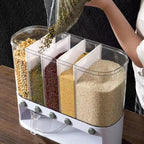Dry Food Dispenser,Wall mounted 5 Grid Cereal Dispenser,Rice dispenser 25 pounds Kitchen Storage with Measuring Cup
