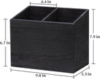 Wooden Kitchen Utensil Caddy With 2 Compartments, Rustic Utensil Holder for Kitchen Countertop, Wood Utensil Crock Organizer Box for Farmhouse Kitchen Decor (black)