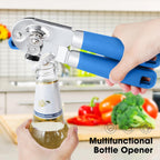 Beneno Can Opener Manual with Magnet, Hand Held Heavy Duty Can Opener with Durable Sharp Blade Smooth Edge, Big Effort-Saving Knob, Soft Grip Rubber Handle, Multifunctional Bottle Opener, Klein Blue