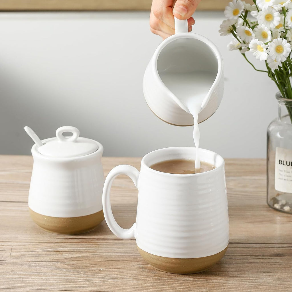 glowworm Sugar and Creamer Set, Vintage Porlcelain Pitcher Creamer Sugar Bowl with Lid, 11 Ounce Sugar Bowl, 10 Ounce Cream Pitcher, Dishwasher Safe, White