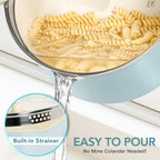 MICHELANGELO Pasta Pot with Strainer Lid - 6 Quart Cooking Pot with Lid, Non Stick Spaghetti Pot Ceramic Coated with Twist and Lock Handles for Easy Draining, Induction Compatible, Soft Aqua