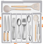 Silverware Organizer - Expandable Silverware Tray for Drawer, Adjustable Utensil Drawer Organizer for Forks, Knives, Kitchen Organizers and Storage, White