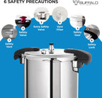 Buffalo Pressure Cooker 21 Qt Stainless Steel - Large Canning Pot with Lid for Home, Commercial Use - Easy to Clean Any Stove Top Pressure Canner, Can Cooker - SG Certificate QCP420