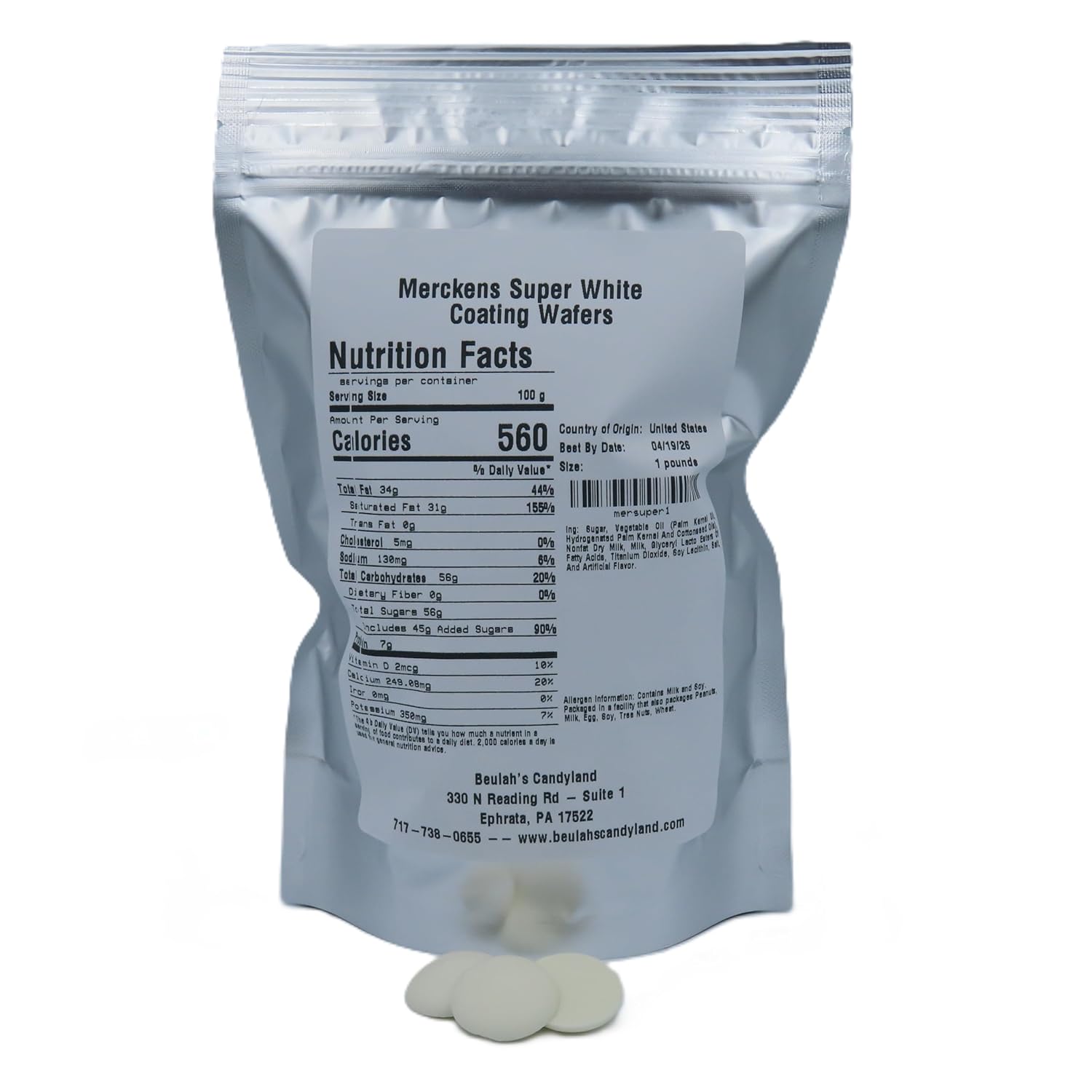 MERCKENS Coating Wafers, Melting Chocolate, Super White, 1 Pound Package