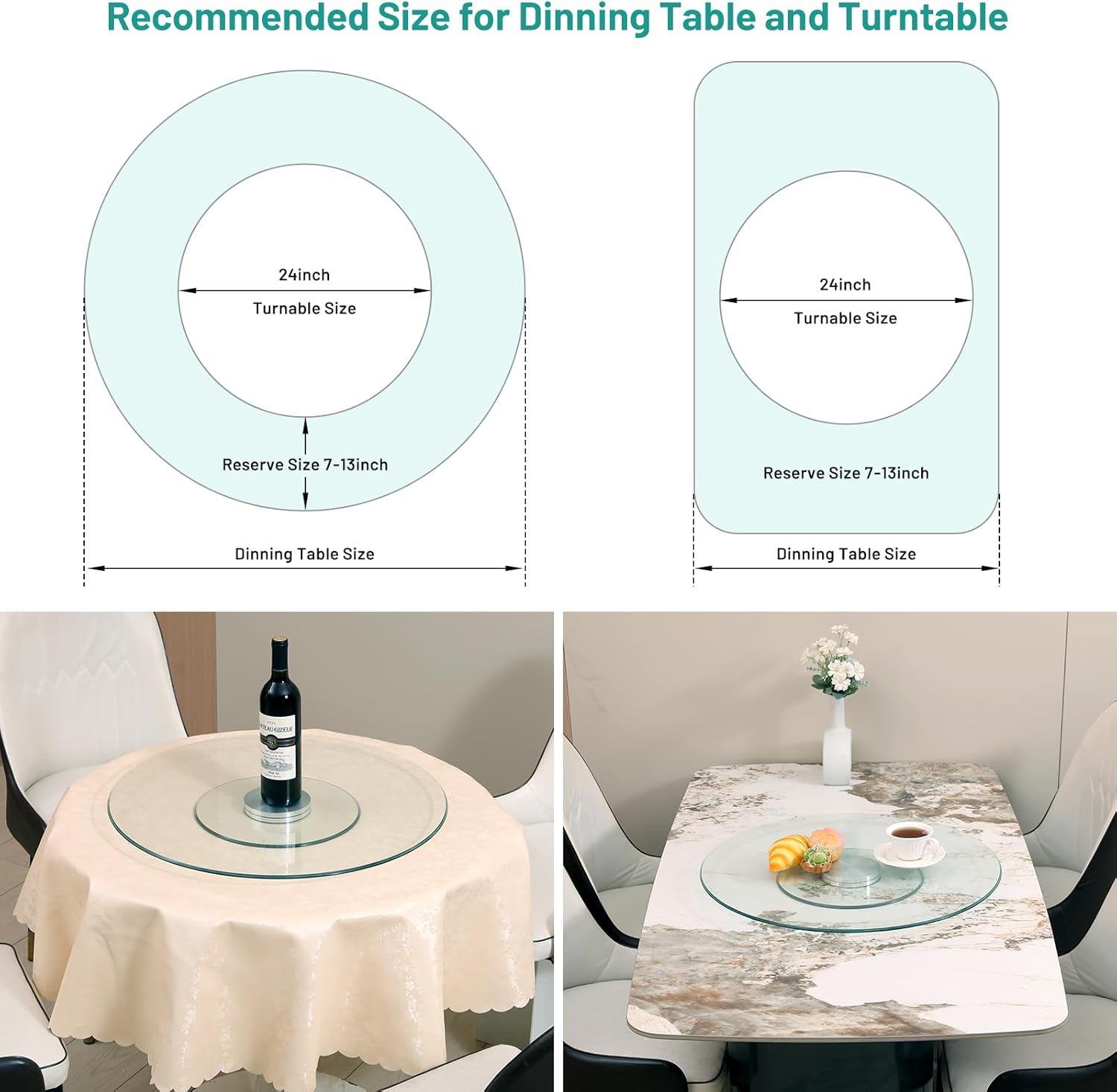 30-Inch Lazy Susan Turntable for Dining Table, Tempered Glass, 360° Rotation, Anti-Tip Design with 6 Rotating Wheels, Perfect for Parties, Weddings, and Family Dinners (30 inch)