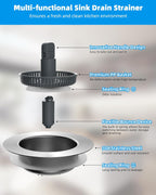 Hibbent Upgraded 3 in 1 Kitchen Sink Drain Strainer and Stopper Combo, Stainless Steel Metal Pop Up Sink Stopper with Foldable Handle, 3 Anti-Clogging Baskets, Fit for US Standard 3-1/2 Inch Drain