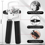 Can Opener Manual w/Magnet - Heavy Duty Hand Held Can Openers & Bottle Opener, Sharp Blade, Smooth Edge on Cans, Soft Grip Rubber Handle, Effortless Turn Knob for Seniors and Arthritis, Black