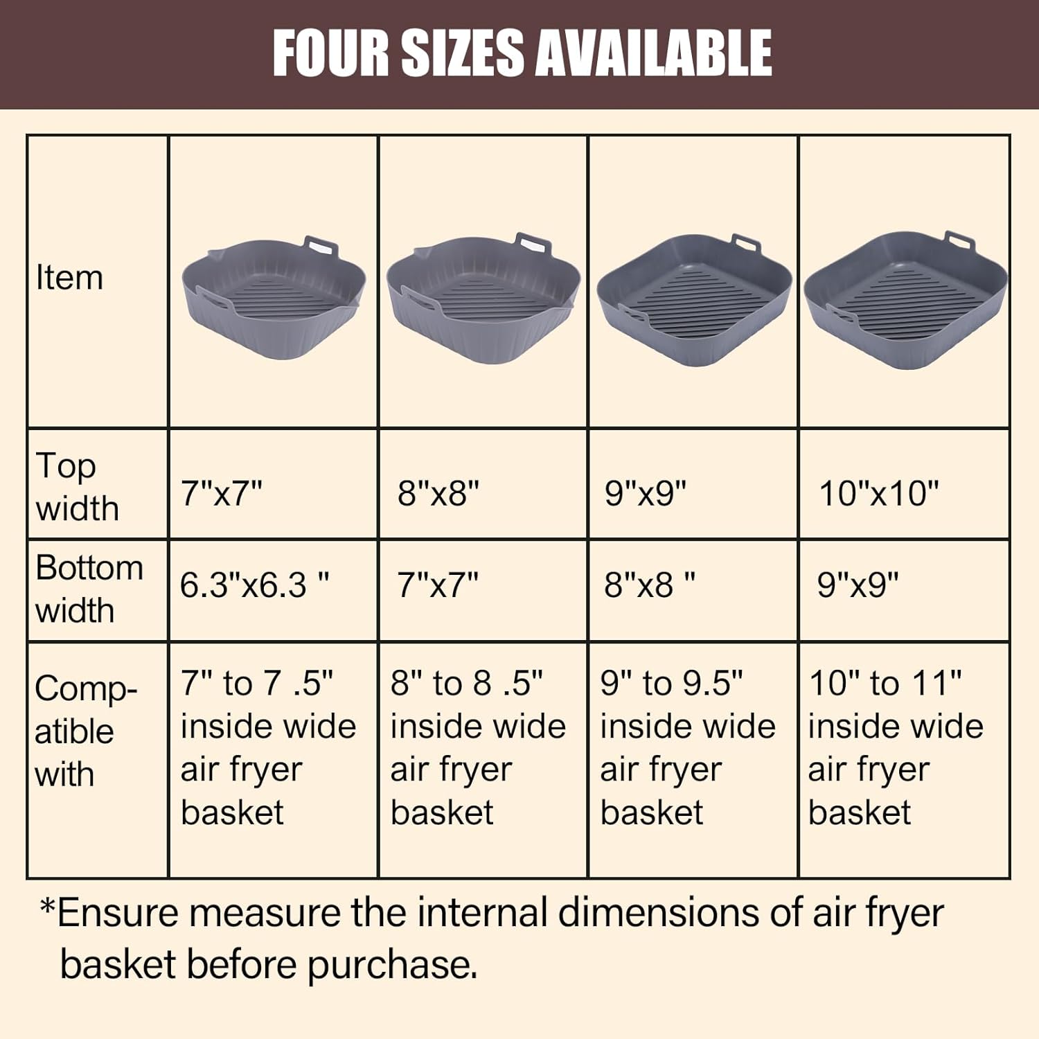 Silicone Liners Square for Air Fryer, 2 Pcs Non-stick Food-grade Reusable Basket Silicone Pot Baking Tray Airfryer Accessories, Top Size 9 inches, Bottom Size 8 inches