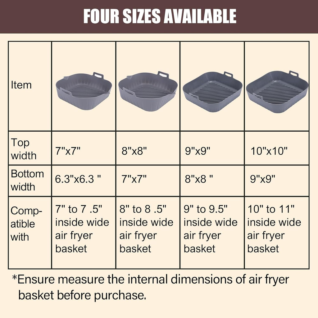 Silicone Liners Square for Air Fryer, 4 Pcs Non-stick Food-grade Reusable Basket Silicone Pot Baking Tray Airfryer Accessories, Top Size 9 inches, Bottom Size 8 inches