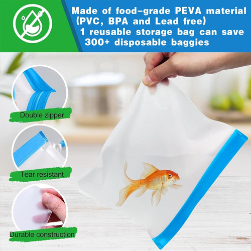 10 Pack Snack Bags Dishwasher Safe, Reusable Bags Silicone Extra Thick Leak-proof Reusable Freezer Bags for Candy, Snack, Cereal, Travel Items, Home Organization