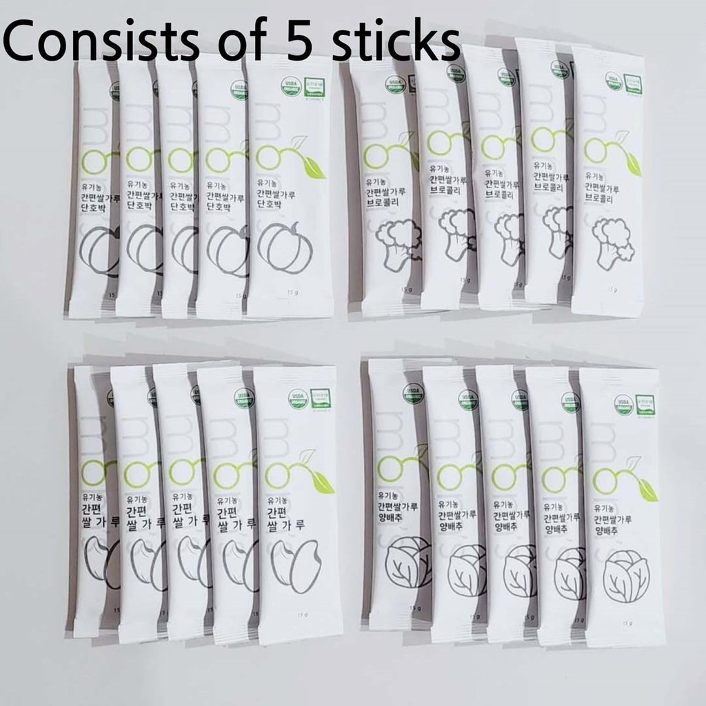 mom's Organic Simple Rice Powder Korean Rice Flour for Soup, Congee (Rice + Cabbage) 15g*5stick/box