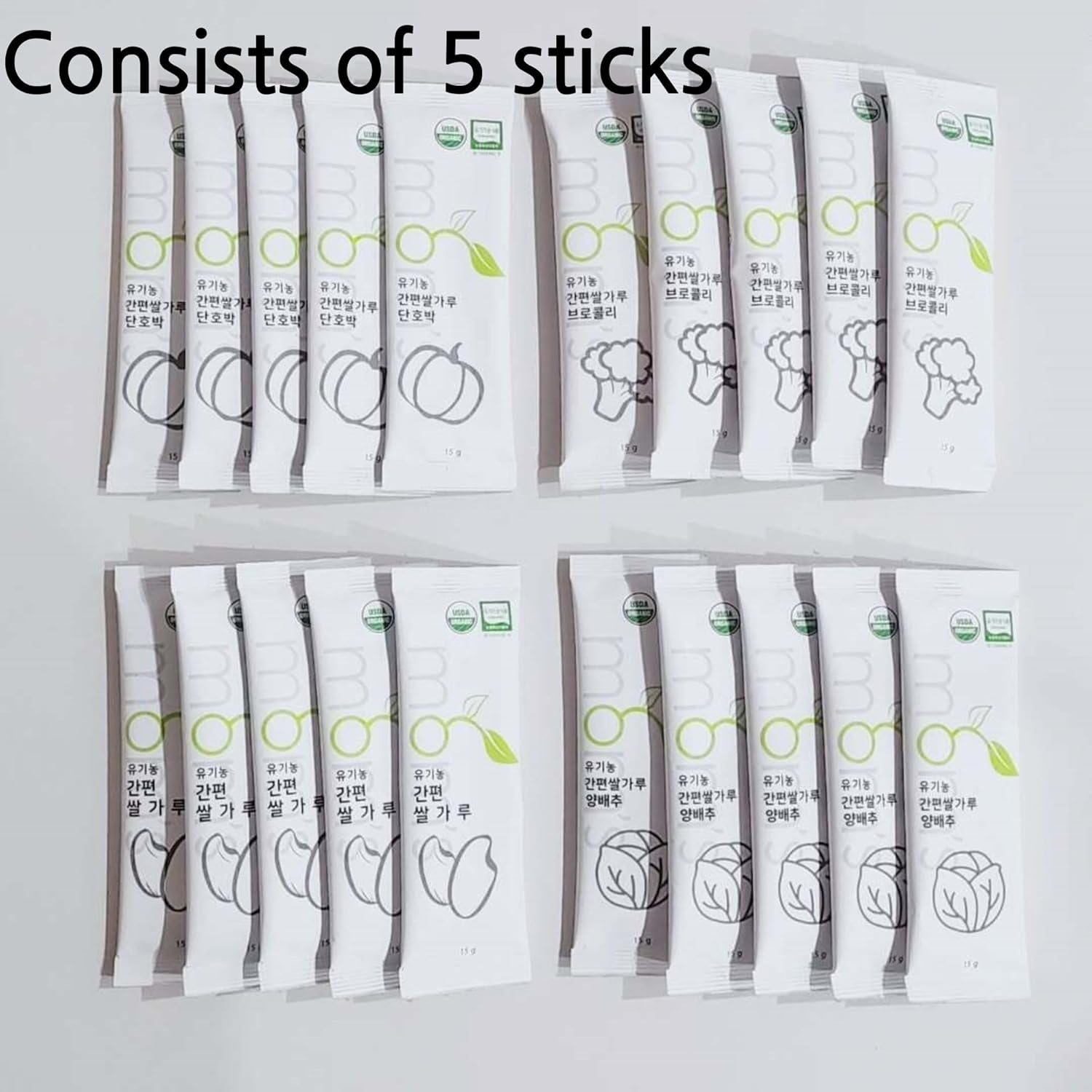 mom's Organic Simple Rice Powder Korean Rice Flour for Soup, Congee (Rice + Cabbage) 15g*5stick/box