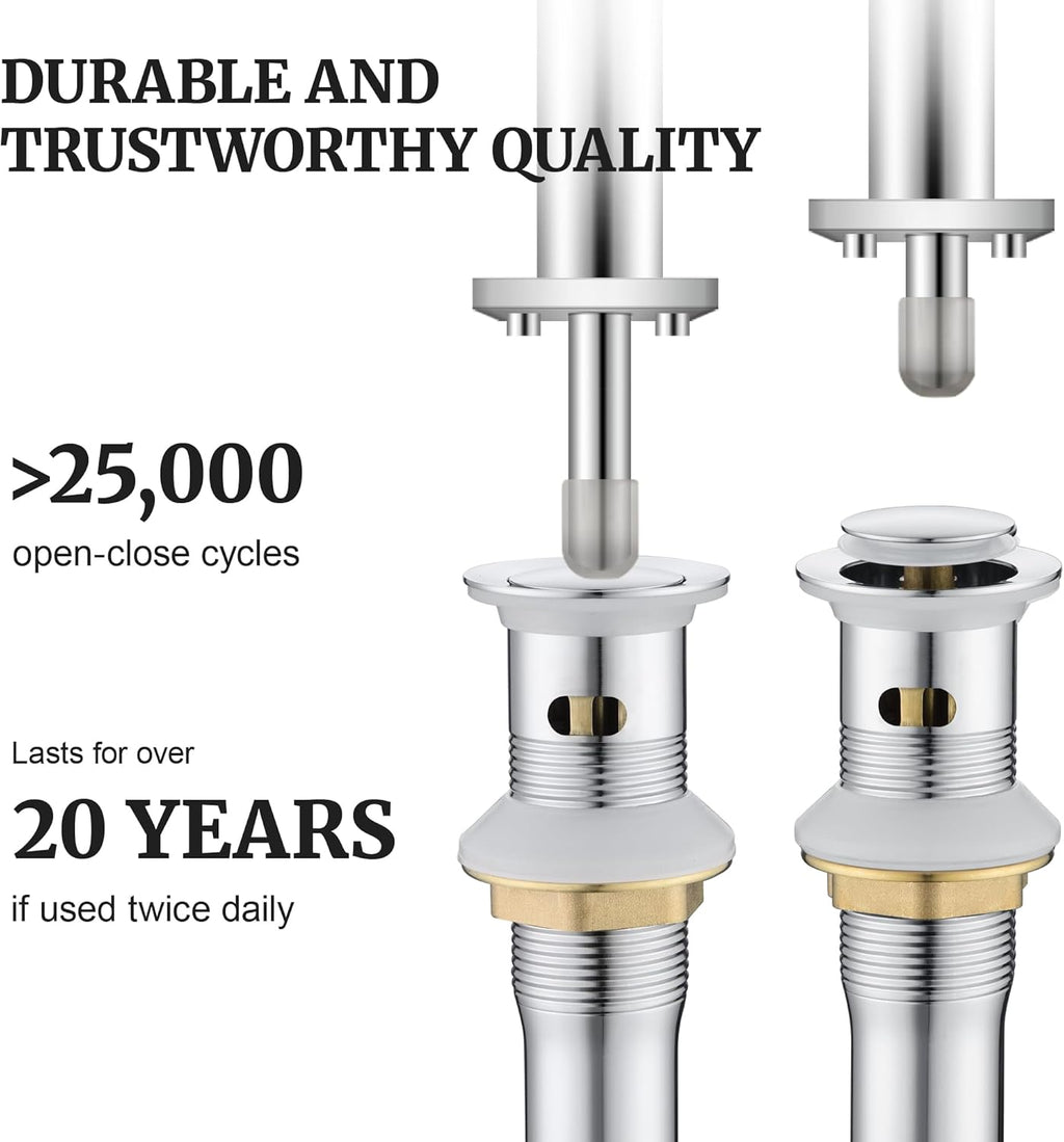 Pop up Sink Drain Stopper for Bathroom Vessel Vanity Sink Art Basin Chrome, Small Cap with Overflow, Metal Pop-up Drain Strainer with Detachable Basket Stopper