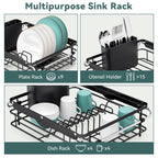 Over the Sink Dish Drying Rack,In Sink Dish Drying Racks,Expandable Dish Rack Over Sink Counter,Adjustable Dish Drainer for Inside Sink with Utensil Holder, Stainless Steel Dish Strainer Large Size