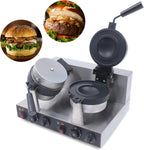 Commercial Electric Burger Waffle Maker Machine, Non Stick Panini Hamburger Press Machine Stainless Steel Ice Cream Burger Baker for Waffles, Paninis Household Hamburger Maker 2400W (Double)