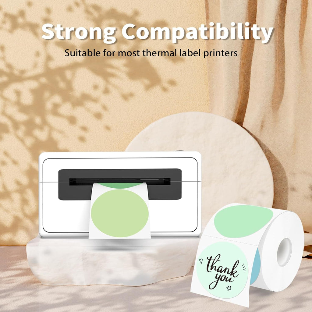 Thermal Label,2 Inch Green Gradient Round Thermal Printer Stickers,Self-Adhesive Round Direct Thermal Labels,Thermal Stickers for DIY Logo Design,Name Tag (500 Labels/1 Roll)