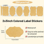 Kraft Labels Stickers, 250 PCS 3" x 2" Fancy Shape Stickers Labels for Storage Box or Food Jars Holiday Present Stickers Christmas Gift Tags Stickers