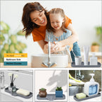 Silicone Bathroom Soap Dishes, Sponge Holder for Kitchen Sink, Shower Soap Holder with Drain, Soap Dispenser Tray, Soap Dish for Bottle, Cup, Sink or Counter Organizer - Gray 9" x 3.15"