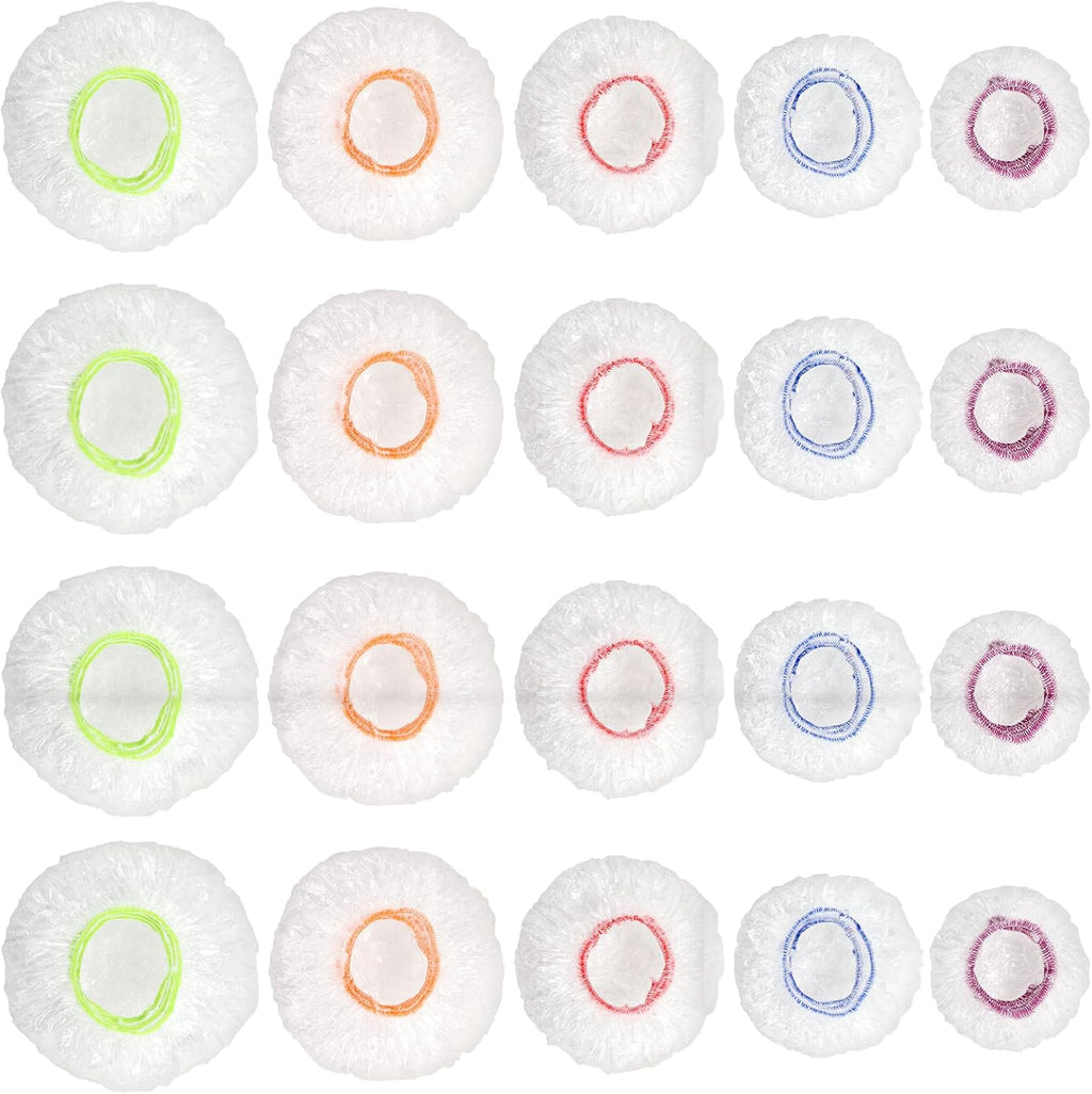 200Pcs Reusable Plastic Bowl Covers - 5 Sizes With Elastic, Food Grade Safe Material
