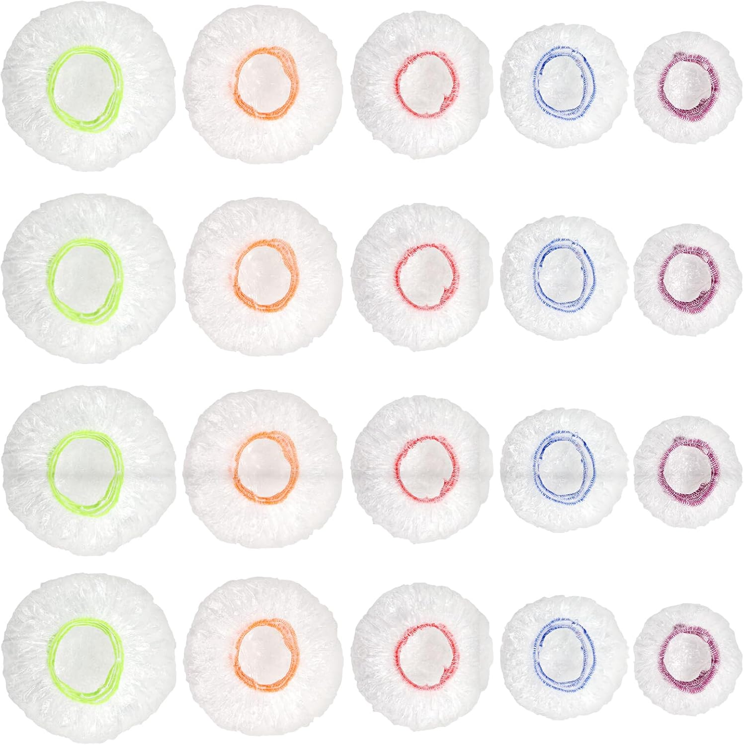 200Pcs Reusable Plastic Bowl Covers - 5 Sizes With Elastic, Food Grade Safe Material