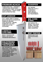 DALSTRONG Gladiator Series Elite-18pc Stainless Steel Knife Set with Block-High Carbon German Steel-Acacia Wood Block-Knife Set w/Red Handles-NSF Certified-Men's Valentines Gift