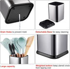 RedCall Stainless Steel Kitchen Utensil Holder for Countertop, Spoon Spatula Organizer,Modern Rectangular Large Cooking Utensil Caddy Counter,Utensil Crock Silver