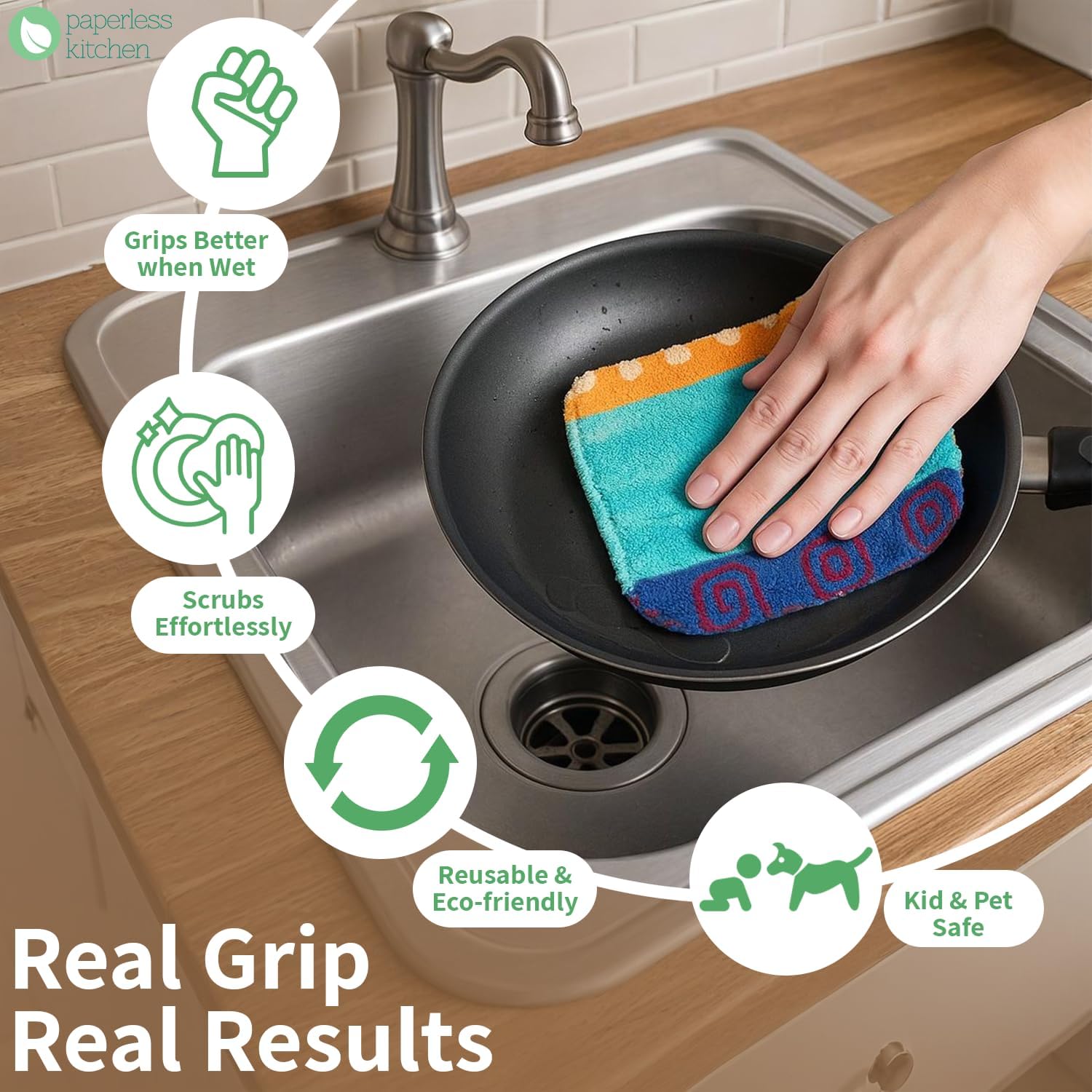 Kitchen Dish Scrubbers | Soft Scrub for Dishes | Non-Scratch Cleaning Pads for Kitchen | Made from Cotton Fiber | Safe on All Surfaces | Long-Lasting & Easy to Clean | Pack of 12