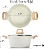 ESLITE LIFE Nonstick Stock Pot with Lid, 5 Quart Granite Casserole Large Soup Pot Pasta Cooking Pot, Induction Compatible, PTFE & PFOA Free, White